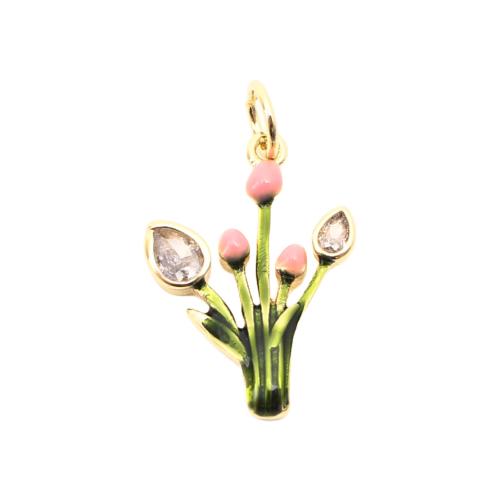 laiton Pendentif, Bouquet, DIY & pavé de micro zircon & émail, doré Vendu par PC
