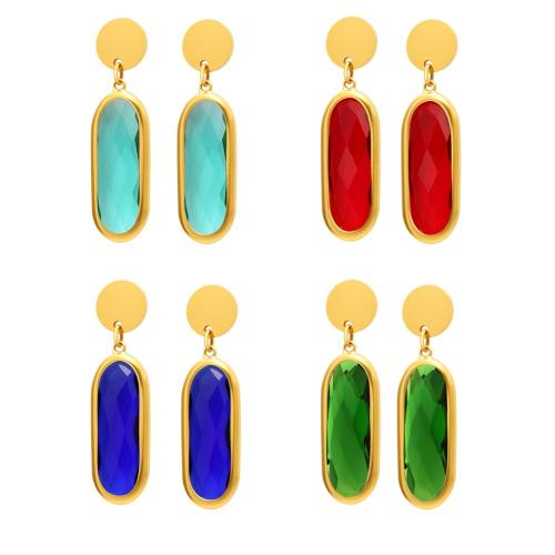 Boucle d'oreille goutte inox, Acier inoxydable 304, avec Pierre de verre, Plaqué or 18K, bijoux de mode & pour femme, plus de couleurs à choisir, Vendu par paire