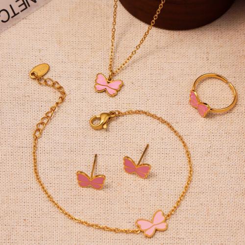 Ensembles de bijoux en acier inoxydable émaillé, Acier inoxydable 304, papillon, Placage, Fille & styles différents pour le choix, doré, Vendu par PC