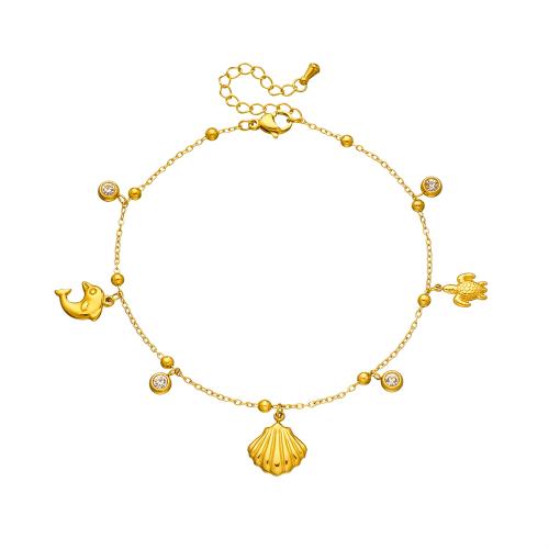 Edelstahl Fußkettchen Schmuck, 304 Edelstahl, goldfarben plattiert, Modeschmuck & Micro pave Zirkonia & für Frau, verkauft von PC