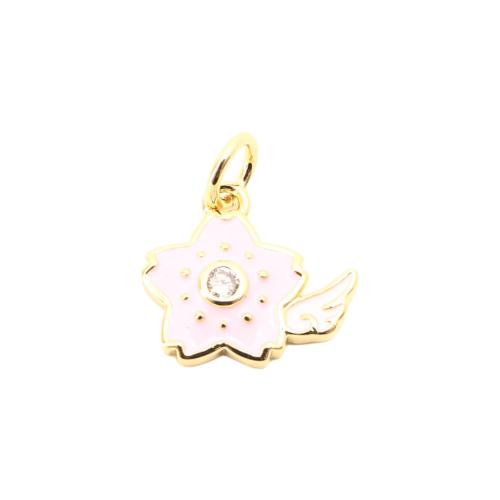 Cubique Pendentif en laiton zircon pavent, fleur, DIY & pavé de micro zircon & émail, doré Vendu par PC
