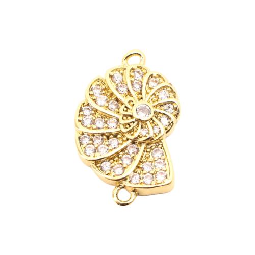 Латунь коннектор, Ракушка, DIY & инкрустированное микро кубического циркония, Золотой продается PC