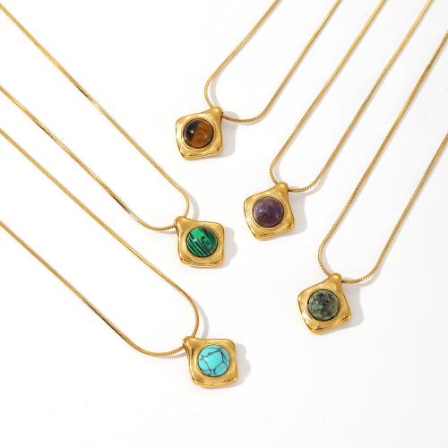 ステンレス鋼のジュエリーネックレス, 304ステンレススチール, とともに 天然石, 18Kゴールドメッキ, ファッションジュエリー & 選択のための異なった材料 & 女性用, 売り手 パソコン