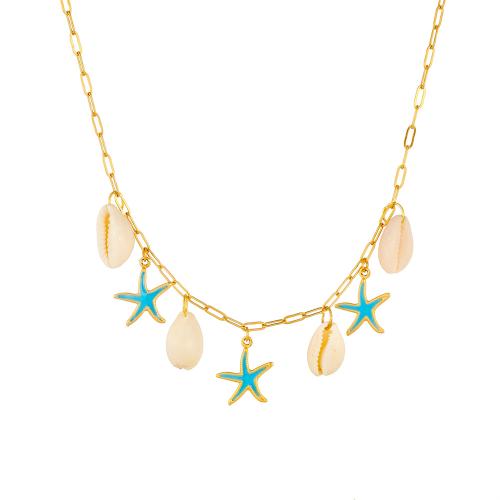 Ensembles de bijoux en acier inoxydable émaillé, Acier inoxydable 304, avec coquille, étoile de mer, Placage, styles différents pour le choix & pour femme, doré, Vendu par PC