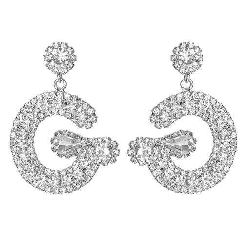 laiton Boucle d'oreille goutte, bijoux de mode & pour femme & avec strass, argent, Vendu par paire