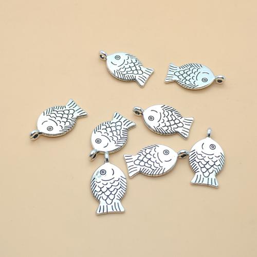 Zinc Alloy Animal Pendants, Fish, plated, DIY, antique silver color 