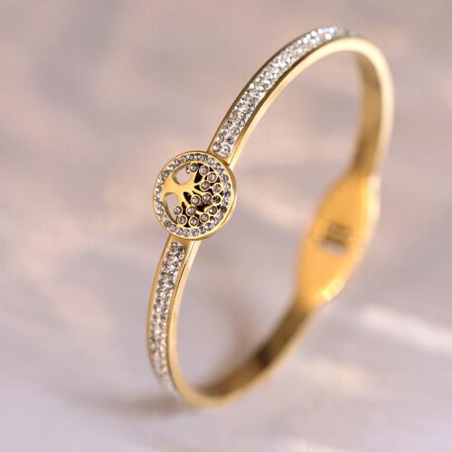 チタン鋼 ブレスレット, 生命の木, ゴールドメッキ, マイクロパヴェジルコニア & 女性用, 内径:約 60mm, 売り手 パソコン