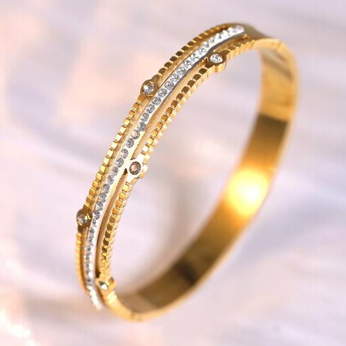 チタン鋼 ブレスレット, ゴールドメッキ, 女性用 & ライン石のある, 内径:約 60mm, 売り手 パソコン