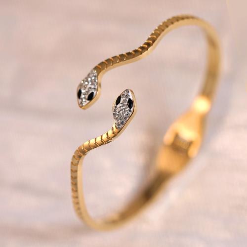 チタン鋼 ブレスレット, ヘビ, ゴールドメッキ, 女性用 & ライン石のある, 内径:約 60mm, 売り手 パソコン