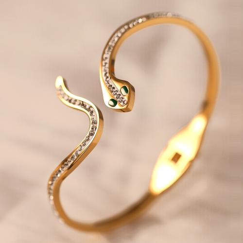 チタン鋼 ブレスレット, ヘビ, ゴールドメッキ, 女性用 & ライン石のある, 内径:約 60mm, 売り手 パソコン