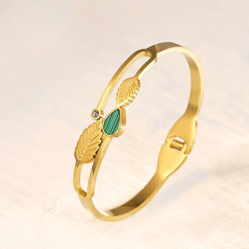 チタン鋼 ブレスレット, とともに 貝, ゴールドメッキ, 女性用 & ライン石のある, 内径:約 60mm, 売り手 パソコン