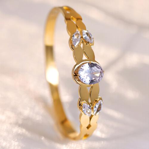 チタン鋼 ブレスレット, ゴールドメッキ, 女性用 & ライン石のある, 内径:約 60mm, 売り手 パソコン