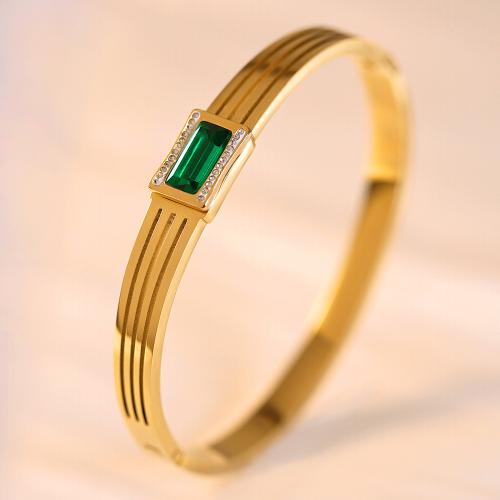 Titanium Steel Bangle, Geometrical Pattern, gold color plated, micro pave cubic zirconia & for woman, Inner Approx 60mm 
