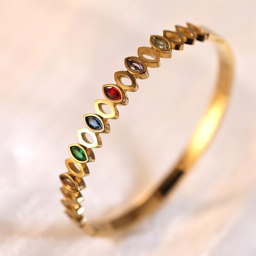 Titanium Steel Bangle, gold color plated, micro pave cubic zirconia & for woman, Inner Approx 60mm 