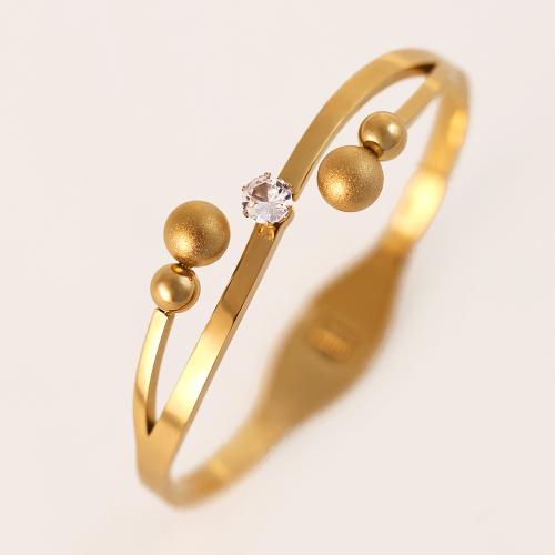 Titanium Steel Bangle, gold color plated, for woman & with rhinestone, Inner Approx 60mm 