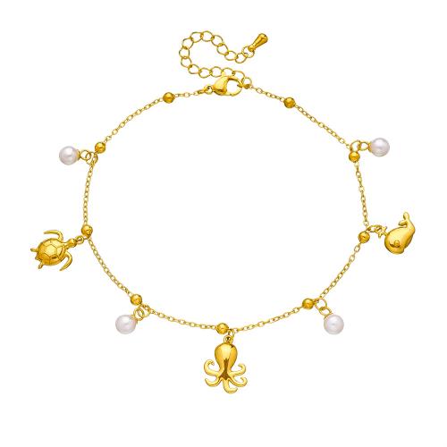 Edelstahl Fußkettchen Schmuck, 304 Edelstahl, mit Kunststoff Perlen, plattiert, Modeschmuck & verschiedene Stile für Wahl & für Frau, goldfarben, verkauft von PC