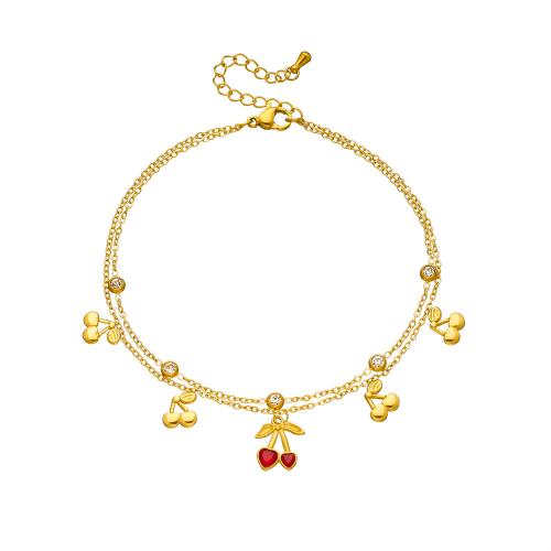 Edelstahl Fußkettchen Schmuck, 304 Edelstahl, goldfarben plattiert, Doppelschicht & Micro pave Zirkonia & für Frau & mit Strass, verkauft von PC