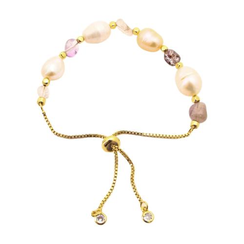 laiton bracelet, avec pierre gemme & perle d'eau douce cultivée, bijoux de mode & unisexe & pavé de micro zircon, Vendu par PC[