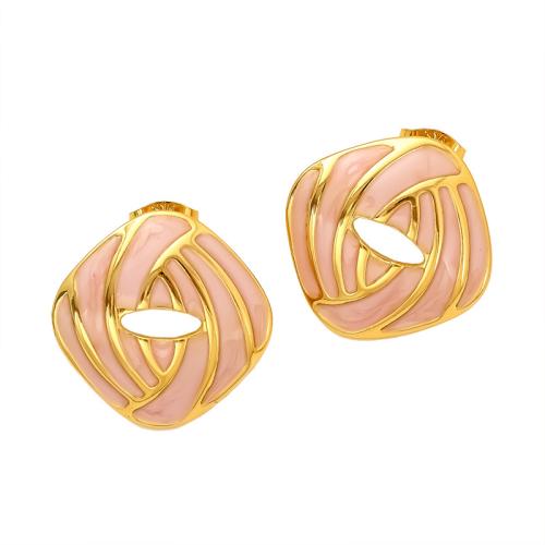 Boucle en acier inoxydable, Acier inoxydable 304, Plaqué or 18K, pour femme & émail & creux, plus de couleurs à choisir, Vendu par paire