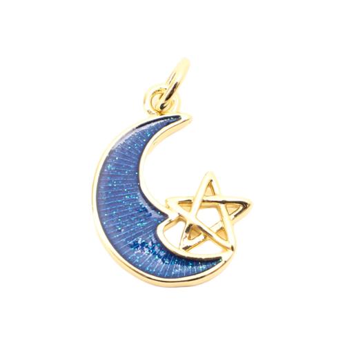 laiton Pendentif, Lune et Etoile, DIY & émail & creux, doré Vendu par PC