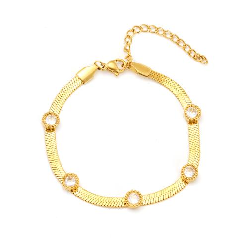 Acier inoxydable 304 bracelet, Plaqué or 18K, styles différents pour le choix & pavé de micro zircon & pour femme, Vendu par PC