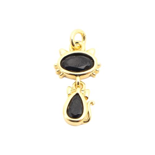 laiton Pendentif, chat, DIY & pavé de micro zircon, doré Vendu par PC