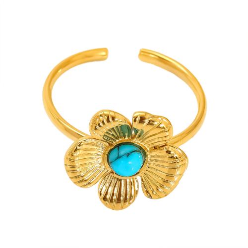 Bague en acier inoxydable, Acier inoxydable 304, avec turquoise, Plaqué or 18K, bijoux de mode & styles différents pour le choix & pour femme, Vendu par PC