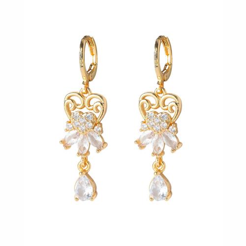 Brass Drop Earring, with Cubic Zirconia, fashion jewelry & for woman 