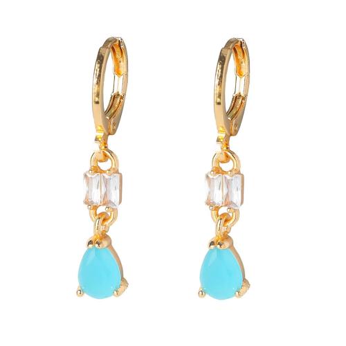 Brass Drop Earring, with Cubic Zirconia, fashion jewelry & for woman 