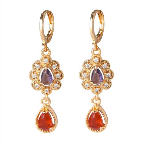 Brass Drop Earring, with Cubic Zirconia, fashion jewelry & for woman 