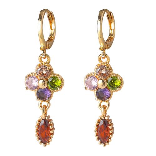 Brass Drop Earring, with Cubic Zirconia, fashion jewelry & for woman 