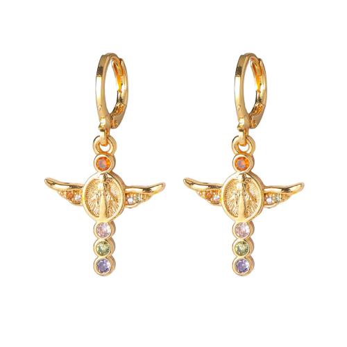 Brass Drop Earring, with Cubic Zirconia, fashion jewelry & for woman 