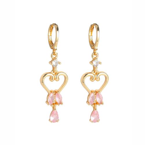 Brass Drop Earring, with Cubic Zirconia, fashion jewelry & for woman 