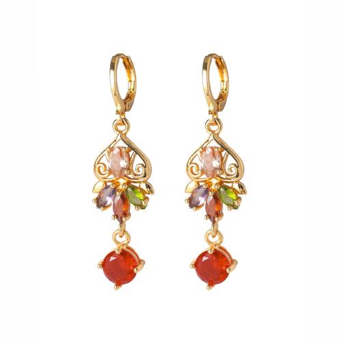 Brass Drop Earring, with Cubic Zirconia, fashion jewelry & for woman 