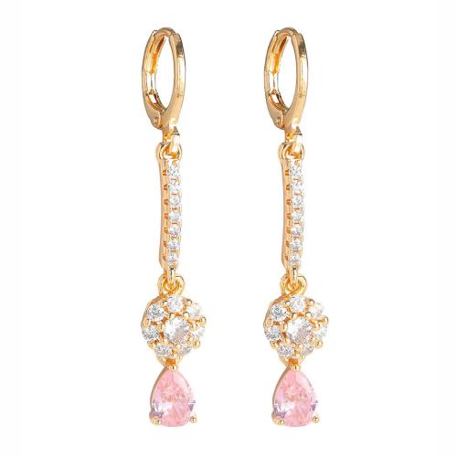 Brass Drop Earring, with Cubic Zirconia, fashion jewelry & for woman 