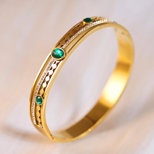 Titanium Steel Bangle, gold color plated, micro pave cubic zirconia & for woman, Inner Approx 60mm 