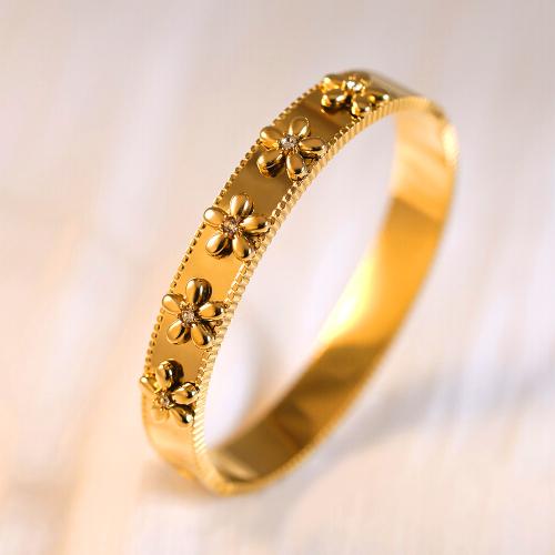 Titanium Steel Bangle, gold color plated, for woman & with rhinestone, Inner Approx 60mm 