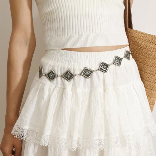 alliage de zinc chaîne de taille, avec fer, Losange, Placage, Style bohème & pour femme, argent, Vendu par PC