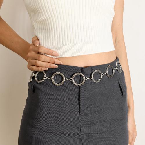 alliage de zinc chaîne de taille, avec fer, beignet, Placage, pour femme & creux, argent Environ 110 cm, Vendu par PC