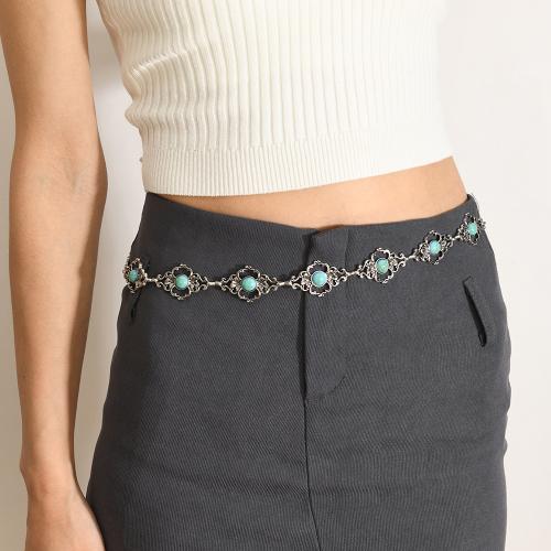 Zinklegierung Taillenkette, mit Türkis & Eisen, plattiert, Vintage & für Frau, Silberfarbe, Länge:ca. 120 cm, verkauft von PC