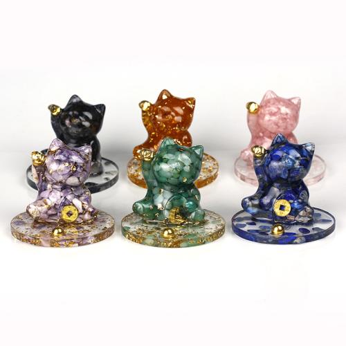 Gravier naturel Support pour le téléphone cellulaire, avec résine, Fortune Cat, goutté d'époxy, différents matériaux pour le choix Vendu par PC