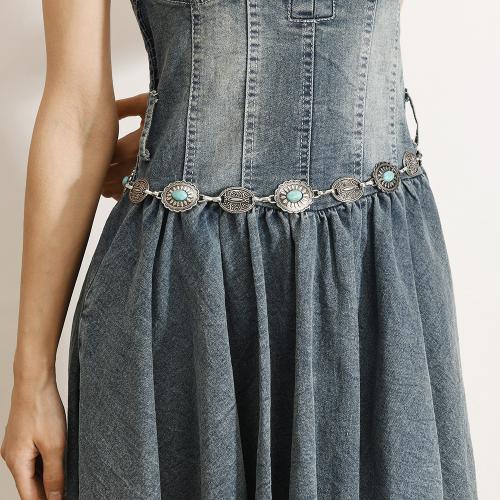 Zinklegierung Taillenkette, mit Türkis & Eisen, plattiert, Vintage & für Frau, Silberfarbe, Länge:ca. 148 cm, verkauft von PC