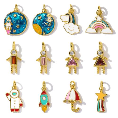 Strass Messing Anhänger, plattiert, DIY & Micro pave Zirkonia & Emaille & mit Strass, keine, frei von Nickel, Blei & Kadmium, 3PCs/Tasche, verkauft von Tasche