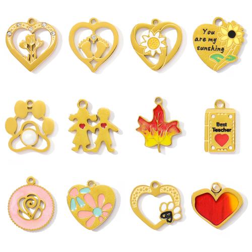 Pendentifs en acier inoxydable strass, Acier inoxydable 304, Placage de couleur d'or, DIY & émail & avec strass, plus de couleurs à choisir Vendu par sac