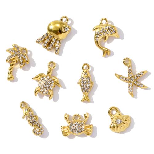 Pendentifs en acier inoxydable strass, Acier inoxydable 304, Placage de couleur d'or, DIY & avec strass, plus de couleurs à choisir Vendu par sac