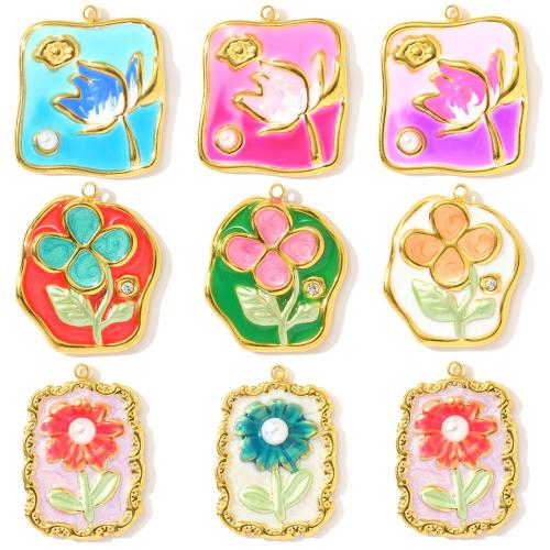 Pendentifs en acier inoxydable strass, Acier inoxydable 304, avec perle de plastique, Placage de couleur d'or, DIY & émail & avec strass, plus de couleurs à choisir Vendu par sac