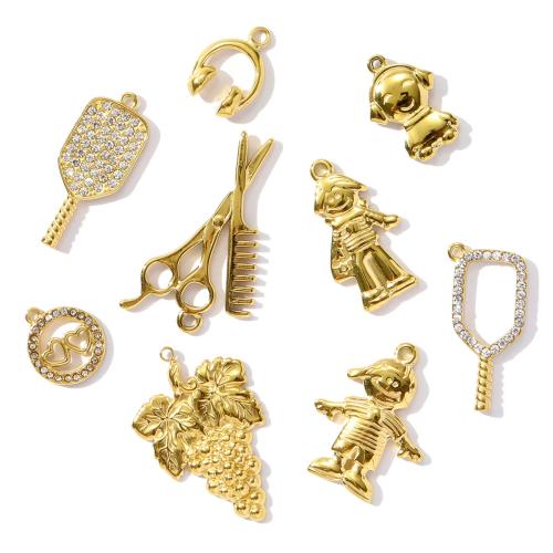 Pendentifs en acier inoxydable strass, Acier inoxydable 304, Placage de couleur d'or, DIY & avec strass, plus de couleurs à choisir Vendu par sac
