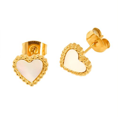 Boucle en acier inoxydable, Acier inoxydable 304, avec coquille d'ormeau, Plaqué or 18K, bijoux de mode & styles différents pour le choix & pour femme, Vendu par paire