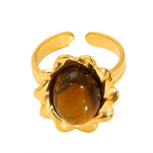 304 Stainless Steel Cuff Finger Ring, with Cats Eye, 18K gold plated, fashion jewelry & for woman 