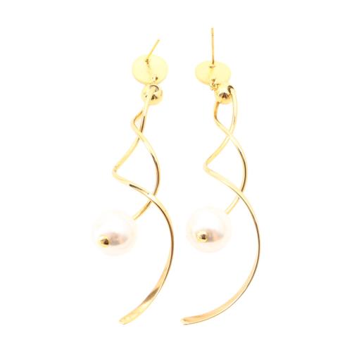 Латунь Кисточка серьга, с Пресноводные жемчуги, ювелирные изделия моды & Женский, Золотой продается Пара